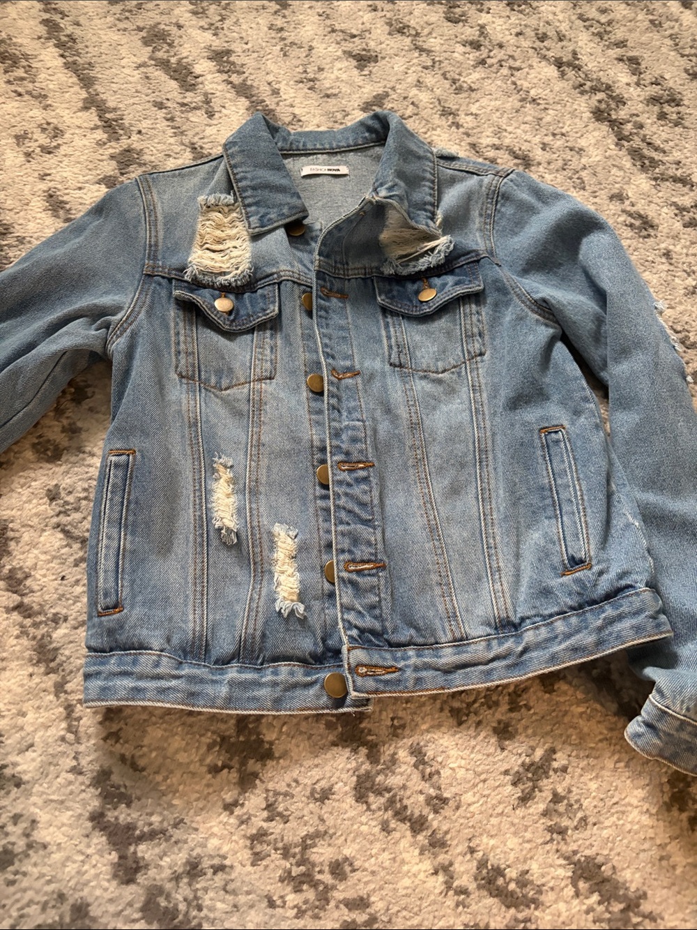 Women’s Fashion Nova Small Distressed Light Wash Denim Jacket - Light Blue